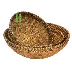 Set of 3 Customizable Eco-Friendly Boho <b>Water</b> Hyacinth Tray Basket Storage Serving Food <b>Container</b> OEM HNH Craft Vietnam - Product Image 1