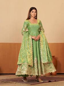 Green Embroidered Silk Anarkali Suit With Dupatta Floor-Length Traditional Indian Pakistani Women's Wedding Wear for Womens - Product Image 3