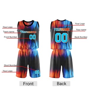 ชุดบาสเก็ตบอลลายไฟน้ำแข็งแบบกำหนดเอง พิมพ์ลายไฟด้วยเทคนิค Sublimation ชุดยูนิฟอร์มบาสเก็ตบอลสำหรับทุกเพศ ผ้าฝ้าย 100% แห้งเร็ว คอวี สำหรับทีม - Product Image 4