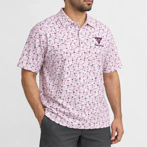 Trackstar <b>Men's</b> <b>Pink</b> Geometric Confetti Print <b>Polo</b> <b>Shirt</b> Short Sleeve Button Collar Casual Golf <b>Shirt</b> Custom Logo - Product Image 2