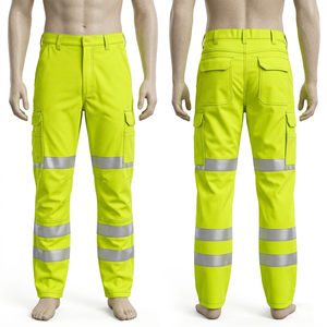 Premium 280 GSM Polyester Cotton Corduroy Waterproof High Visibility Safety <b>Work</b> Pant Fluorescent Yellow Custom Logo <b>Cargo</b> - Product Image 1