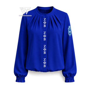 Vêtements de la sororité Zeta Phi Beta en gros, chemise plissée brodée surdimensionnée pour femmes avec manches bouffantes, accessoires grecs - Product Image 1
