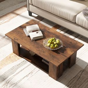 Grande tavolino da 41 pollici a 2 livelli moderno in legno con ripiano per soggiorno - Product Image 4
