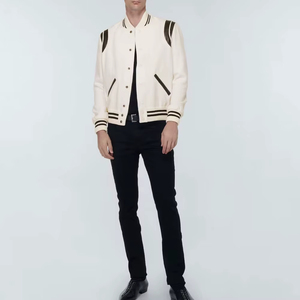 เสื้อแจ็คเก็ตหนังแท้ ระบายอากาศได้ดี ผ้าฝ้าย 100% แบบ Letterman สำหรับผู้ชาย ติดกระดุมด้านหน้า คอวี สไตล์ลำลองแบบนักศึกษา เสื้อคลุมตัวนอก - Product Image 2