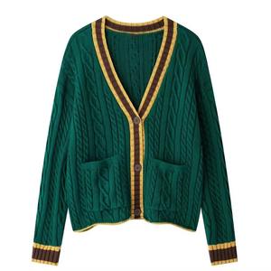 Cardigan en tricot de coton de haute qualité pour femme, personnalisé, à manches longues, anti-boulochage, séchage rapide, col en V, avec logo, boutons grecs - Product Image 1