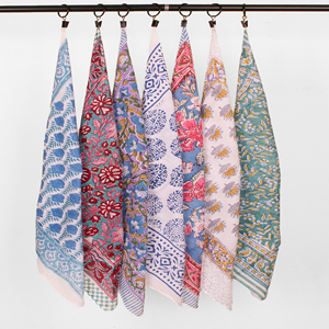 Cotton Hand Block Printed Reversible <b>Bandana</b> Square Scarf Lightweight Breathable Anti-Bacterial Quick-Dry Four-Way Stretch Wraps - Product Image 5