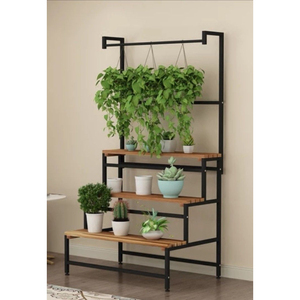 Support à plantes moderne à 3 niveaux en métal avec crochet de suspension, étagère haute pour plusieurs plantes, intérieur et extérieur, salon - Product Image 5