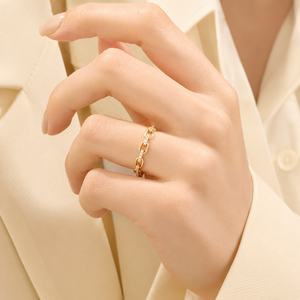 Anillo de Boda Apilable de Oro 14K/18K con Cadena de Eslabones y Pavé de Diamantes de Laboratorio de 0.20ct, Certificado IGI, Joyería Fina para Mujer - Product Image 5
