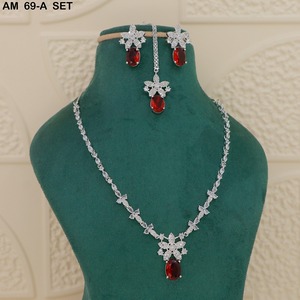 MIJ Luxury American Diamond CZ Stones Silver Plated Alloy <b>Bridal</b> Wedding Engagement Jewelry Set Fancy Style - Product Image 2