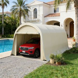 Tettoia Portatile Beige per Auto, Riparo dalla Pioggia, Gazebo Facile da Montare - Product Image 1