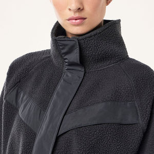 Womens Black Fleece <b>Zip</b> <b>Up</b> <b>Jacket</b> Warm Sherpa Stand Collar Long Sleeve Outerwear Soft Cozy Fashion Winter Fall Activewear Top - Product Image 2