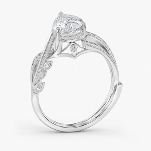 Anillo de Halo con Diamantes en Forma de Pera, Plata 925, Banda de Hoja con Pavé, Diamante Cultivado en Laboratorio, Anillo de Novia Personalizado - Product Image 2