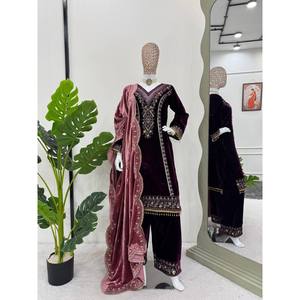 Ensemble de costume en velours pour femme, taille XL, couleur violette, pour soirée, avec bordure en dentelle et paillettes, 100% polyester, pour un look élégant - Product Image 5