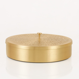 Caja de Almacenamiento de Metal Dorado de Lujo con Tapa, Organizador Redondo Decorativo de Latón para Joyas, Dulces, Bocadillos, Decoración del Hogar, Regalo de Boda, Mesa - Product Image 1