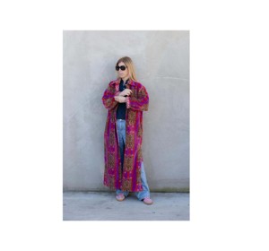 Kimono Largo con Estampado Floral para Mujer, Manga Tres Cuartos, Cuello Clásico, Suave, Ropa de Invierno, 100% Algodón, con Cordón Ajustable - Product Image 1