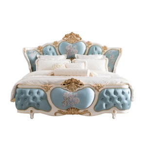 Ensemble de chambre à coucher de luxe de style français avec lit king-size en acajou, design antique européen, avec rangement, pour appartement, mariage, mobilier de maison - Product Image 6