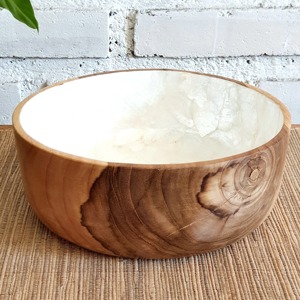 Grand bol en bois de manguier avec incrustation émaillée et nacre, idéal pour les collations, comme centre de table ou décoration d'intérieur - Product Image 3