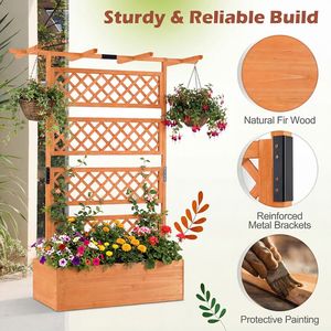 Fioriera in Legno da Esterno con Graticolato, Letto da Giardino Rialzato, Schermo per la Privacy, Design a Tetto Piatto - Product Image 5