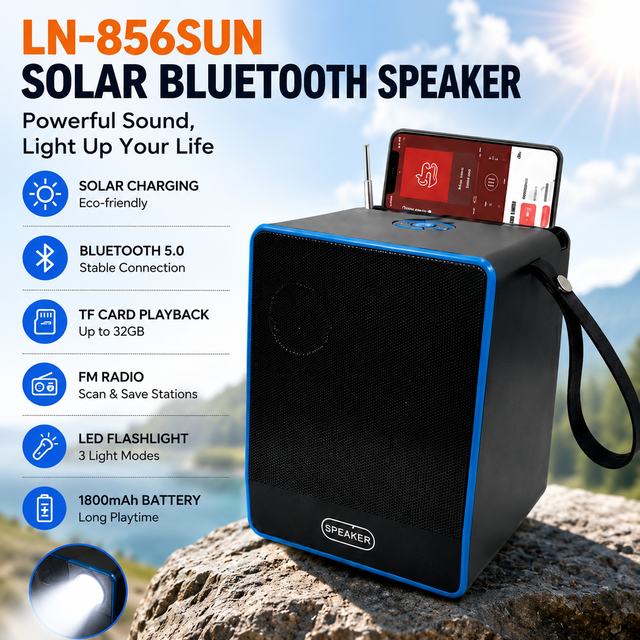 LN-856SUN Solar Power  Speaker with Flashlight FM Radio Power Bank Emergency Outdoor Portable Soundbox Wholesale