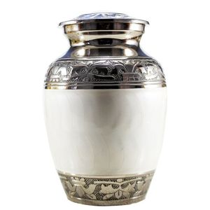 Handcrafted White Pearl Metal Cremation Urn for Human Ashes - Elegant Silver Engraved Funeral Urn - <b>Memorial</b> Burial Urns <b>Large</b> - Product Image 1