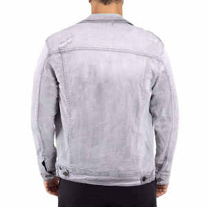 Veste en jean gris clair pour homme, coupe ajustée décontractée, col rabattu, boutonnée, délavée, manches classiques, manteau streetwear d'automne - Product Image 6