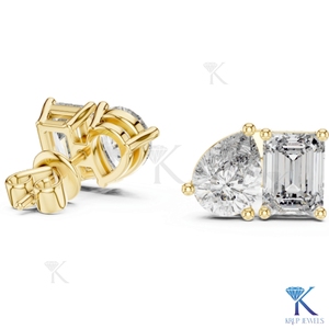 Custom Lab Grown CVD HPHT Diamond Toi Et Moi <b>Stud</b> <b>Earrings</b> <b>Emerald</b> Pear Cut 14K Solid Gold Luxury Fine Women Wedding Bridal - Product Image 5