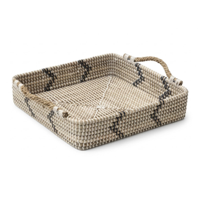 Plateau en jonc de mer de luxe, artisanal, pour ranger les foulards en soie et les accessoires de mode haut de gamme - Product Image 1