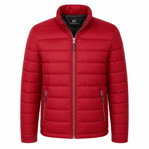 Men's Red Puffer Jacket Stand Collar Zipper Closure Windproof Casual Winter <b>Coat</b> Polyester Wadding Regular Fit - Product Image 1