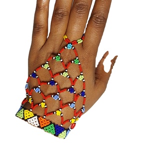 Cute Flower Pattern Christian Magnetic Clasp Women's Boho Chic Jewelry New Design Multicolor Seed Bead Slave Bracelet Ring Set - Product Image 1