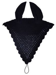Longue écharpe anti-mouches pour cheval, bonnet d'oreille en coton, filet, crochet, fait main, couleur noir - Product Image 3