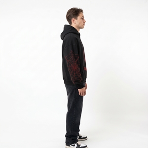 Sweat-shirt à capuche surdimensionné noir pour homme avec motif araignée en strass, style gothique streetwear - Product Image 2