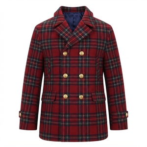 Best Selling 2026 Red Tartan Wool Blend Coats Double Breasted Blazer Customized Design <b>Peacoats</b> - Product Image 1
