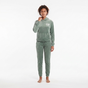 Ensemble de survêtement en velours personnalisé pour femme, coupe régulière, avec poche kangourou et cordon de serrage, deux pièces, pour l'hiver, vente en gros - Product Image 4
