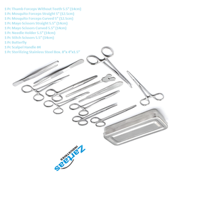 Kit de Cirugía Menor Básico de 13 Piezas, Incluye Pinzas, Tijeras, Portaagujas, Empacado en Caja de Esterilización con Tapa, Acero Inoxidable de Calidad - Product Image 4