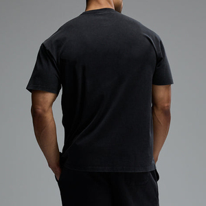 Camiseta de Manga Corta para Hombre, Cuello Redondo, Algodón Negro, Corte Regular, Color Sólido, Transpirable, Tejido Liso - Product Image 4