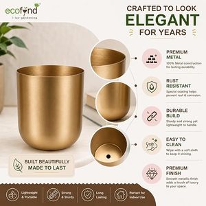 Maceta de Metal Dorada de Lujo con Diseño Floral Manual |   Maceta Moderna para Interiores, para Suculentas, Plantas de la Fortuna, Plantas Pequeñas y Decoración de Mesa para el Hogar - Product Image 5