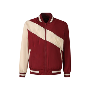 Chaqueta Bomber Omega Retro con Rayas Diagonales Color Granate, Cierre Completo, Impermeable, Estilo Urbano, Cuello y Puños Acanalados, Tallas Grandes - Product Image 1