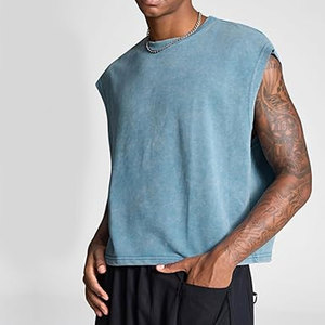 T-shirts courts pour hommes à manches dolman, délavés à l'acide, débardeurs vintage amples, pulls décontractés, mode streetwear estivale légère - Product Image 3