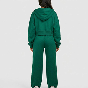 Streetwear Custom Embroidered Logo Solid Rhinestone 100% Cotton Fleece Regular <b>Zip</b> Hoodie Baggy <b>Jogger</b> Set Winter Lace Sweatsuit - Product Image 3