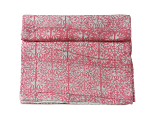 Block Print Pink Floral Cotton <b>Quilted</b> <b>Throw</b> Classic Home Bedspreads All-Season Use Home And Hotel Decor Use - Product Image 1