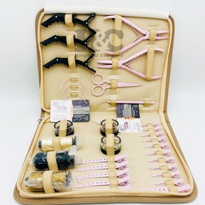 Nouveau kit d'outils pour extensions de cheveux roses : aiguilles, pinces en acier inoxydable, micro-perles, extensions de cheveux à bandes, pinces, ciseaux, logo personnalisé - Product Image 5