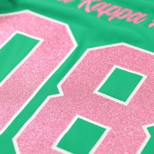 AKA Glitter Dry Fit T Shirt Women Green Greek Sorority Tee Moisture Wicking Athletic Casual Stylish Fit Top. เสื้อยืดผู้หญิงสีเขียวกรีกซอร์โรริตี้ ที ฟิตติ้ง เสื้อยืดผู้หญิงสีเขียวกรีกซอร์โรริตี้ ที ฟิตติ้ง - Product Image 4