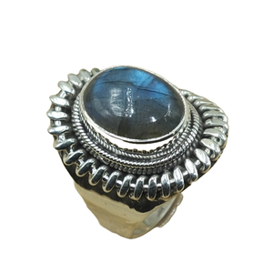 Natural Labradorite Gemstone <b>Ring</b> Handmade 925 Sterling <b>Silver</b> Vintage Statement <b>Ring</b> Oval Cabochon Boho Jewelry for Women <b>Men</b> - Product Image 1