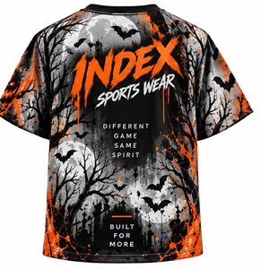 INDEX <b>Men's</b> Halloween <b>Skull</b> Printed T-<b>Shirt</b> Short Sleeve O-Neck Sporty Casual Wear With Bats And Moon Design - Product Image 2