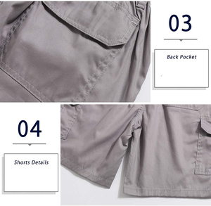 Shorts cargo gris pour homme, séchage rapide, taille à cordon, longueur Bermuda, tissu Oxford décontracté avec poches - Product Image 2