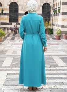 Vestido Maxi Modesto para Mujer, Manga Larga, con Cinturón, Estilo Abaya Islámica, Informal, Largo, para Uso Diario - Product Image 6