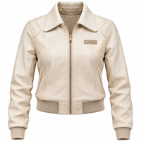 Blouson Bomber en Cuir Véritable Blanc pour Femme, Fournisseur d'Usine, Veste Crème pour Dames à Col Rabattu, Vêtement d'Extérieur, Service OEM Personnalisé Darkry