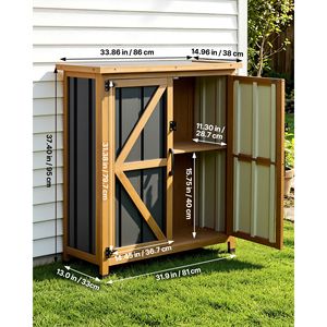 Abri de jardin extérieur 33,86'' x 37,4'' - Abri à outils de jardin en bois et métal imperméable avec portes verrouillables et toit incliné - Product Image 4