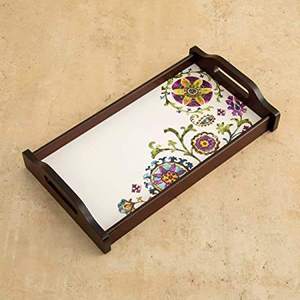 Eco Friendly Wooden Serving <b>Storage</b> <b>Tray</b> With Floral Print Coffee Breakfast Decorative Food Serving <b>Tray</b> For Home Kitchen Cafes - Product Image 6