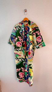 Kimono indien fait main à imprimé bloc, ouvert sur le devant, pour l'été et le printemps, lot en gros, robe kimono indienne en coton imprimé avec ceinture - Product Image 2